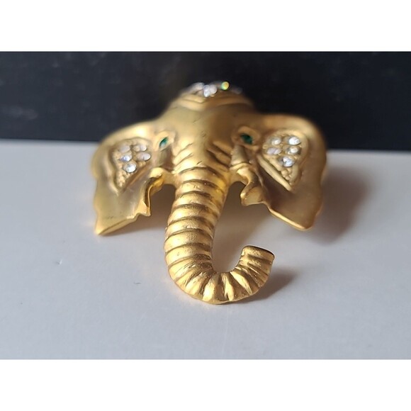 Ornate Rhinestone Elephant Head Shaped Brooch Vintage Costume Jewelry - Picture 7 of 10